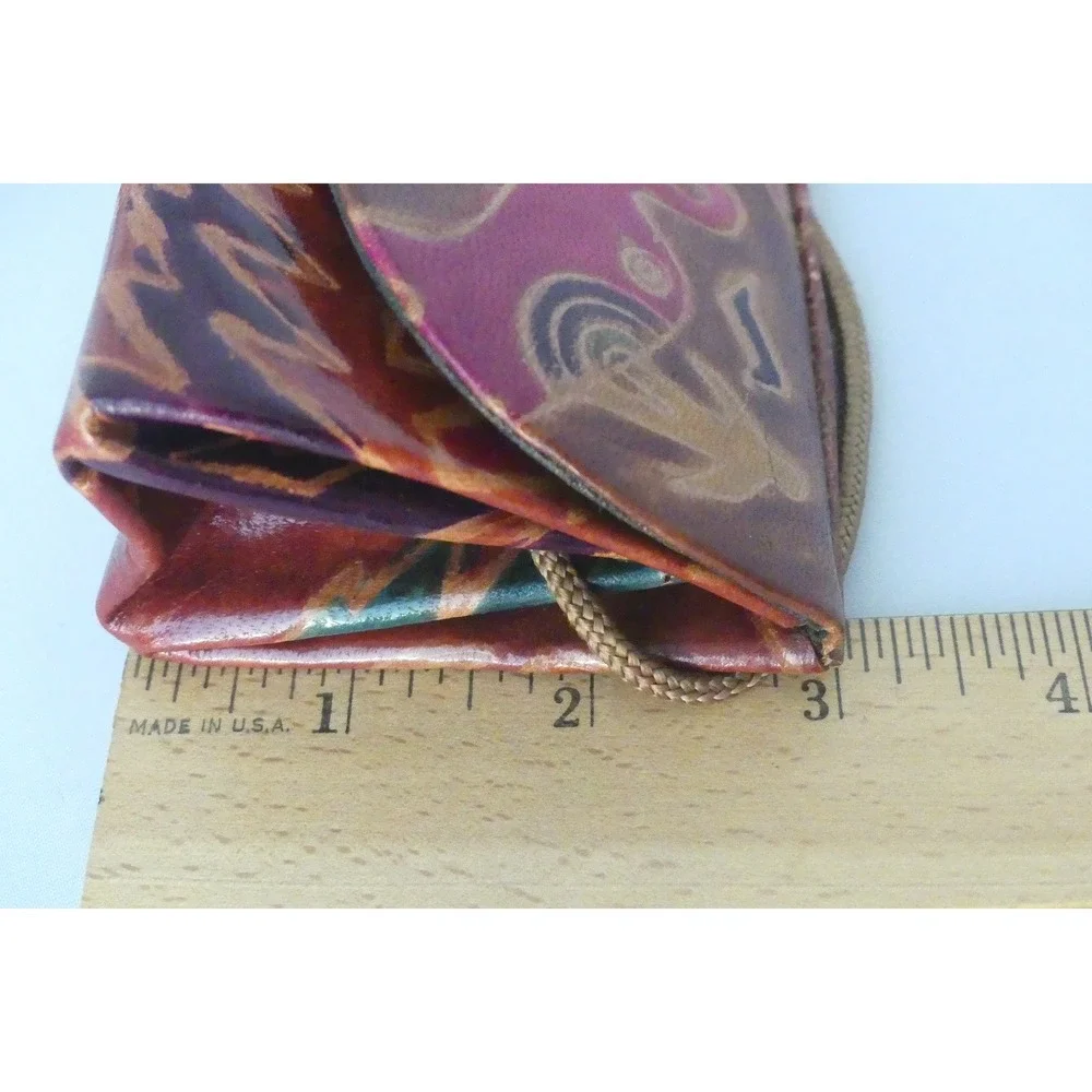 Hand Tooled Leather Elephant Crossbody Mini Bag Wallet Folk Art Multi Color Vtg